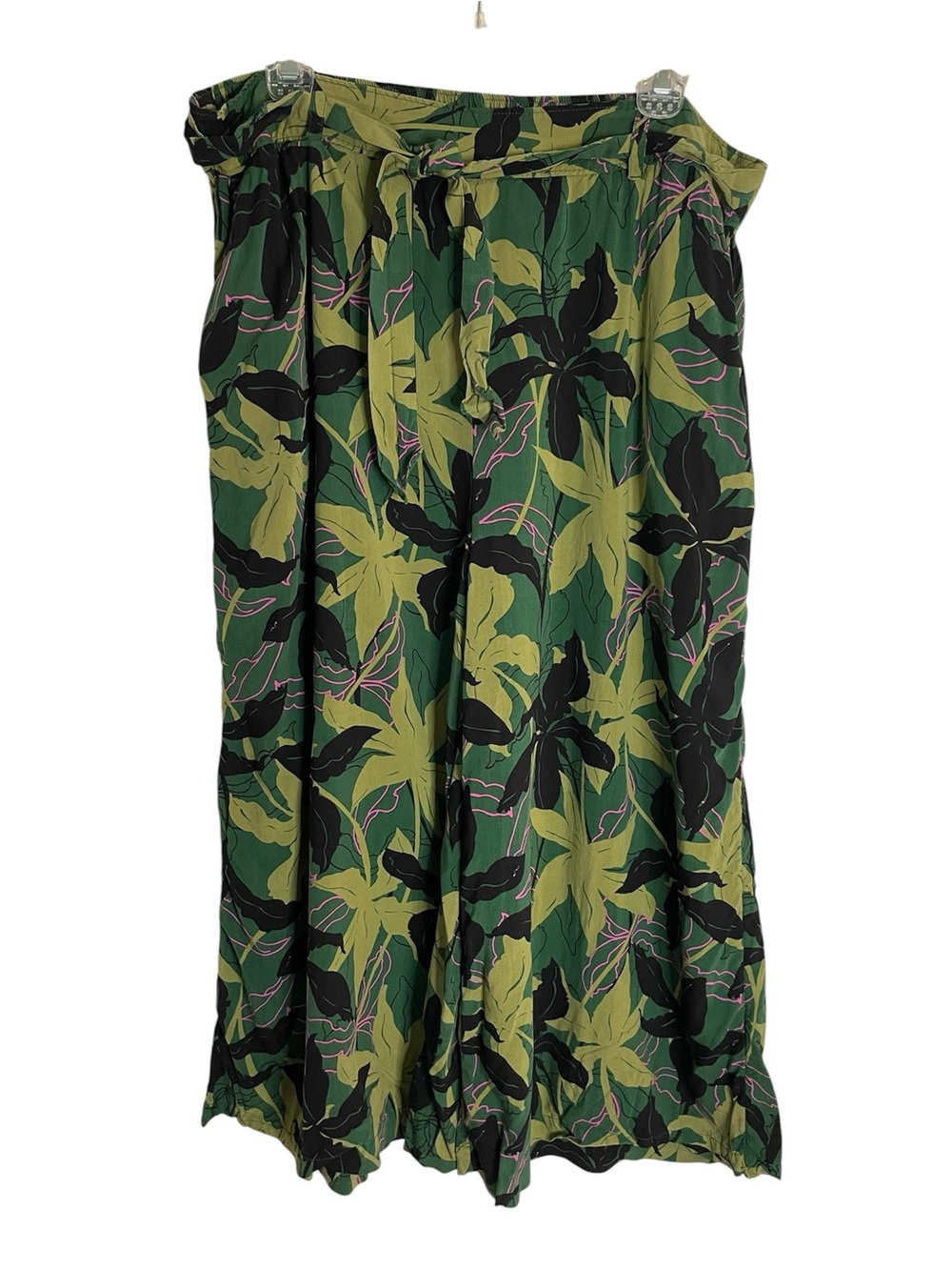 Abound Green Black Palm Tree Wide-Leg tie waist capri pants size XXL island